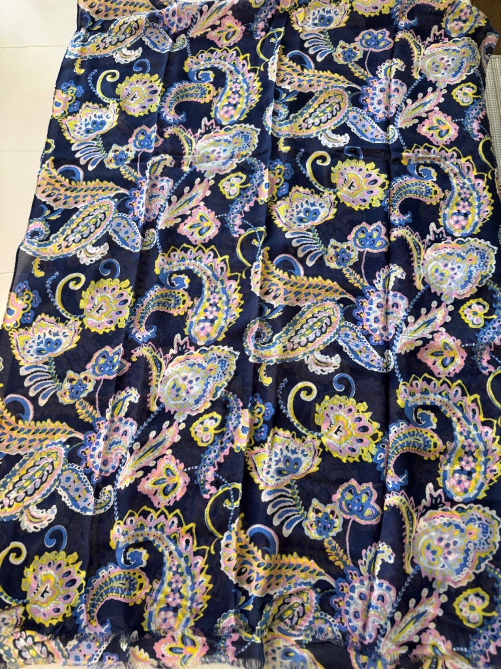 Spring Silk Scarf by Talbots, Navy, Yellow and Pink